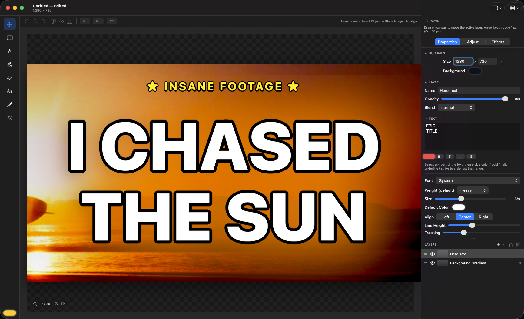 Tiramisu editor mid-edit on a YouTube thumbnail composition