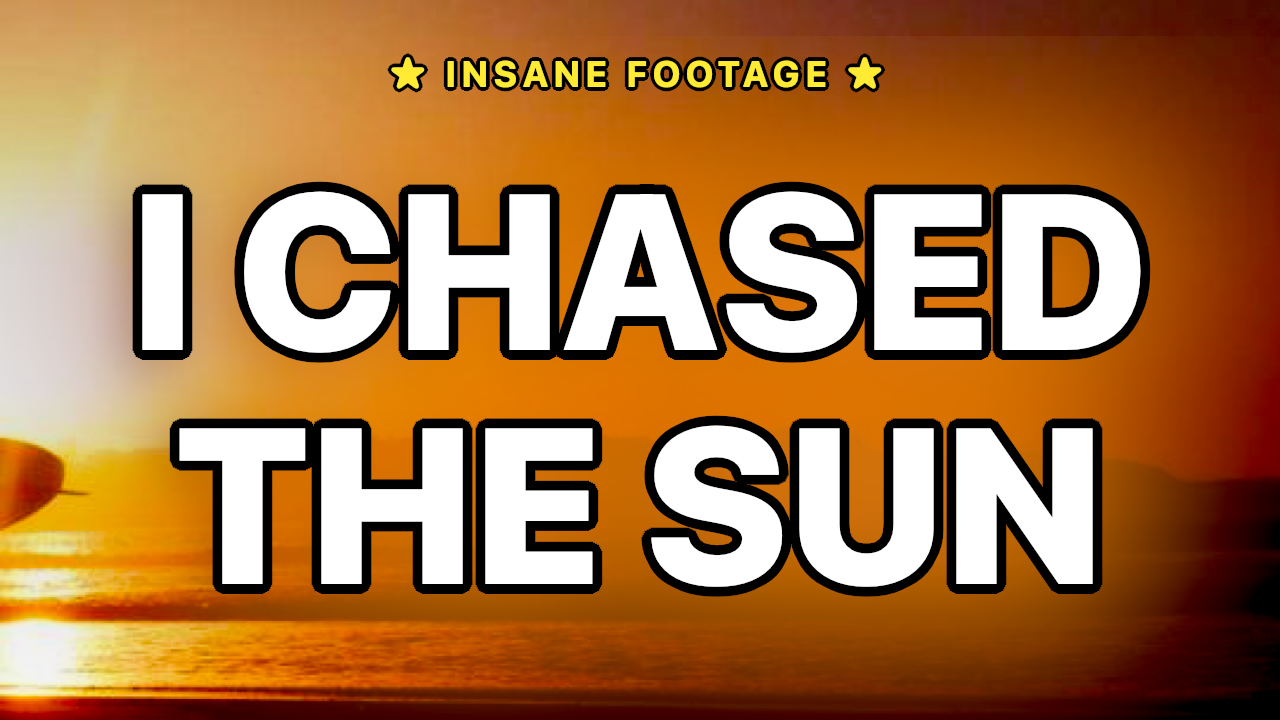 YouTube thumbnail: I CHASED THE SUN over a vivid sunset photo with stroke + warm glow